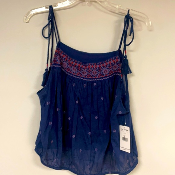 Free People Tops - Free People, super cute  navy tie-at-shoulders top, L NWT